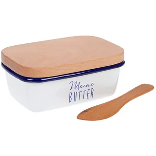 Gräwe Butterdose emailliert, mit Holzdeckel