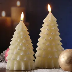 LED Kerzen in Tannenbaumform - Echtwachs - warmweiße 3D Flamme - Timer - creme -...