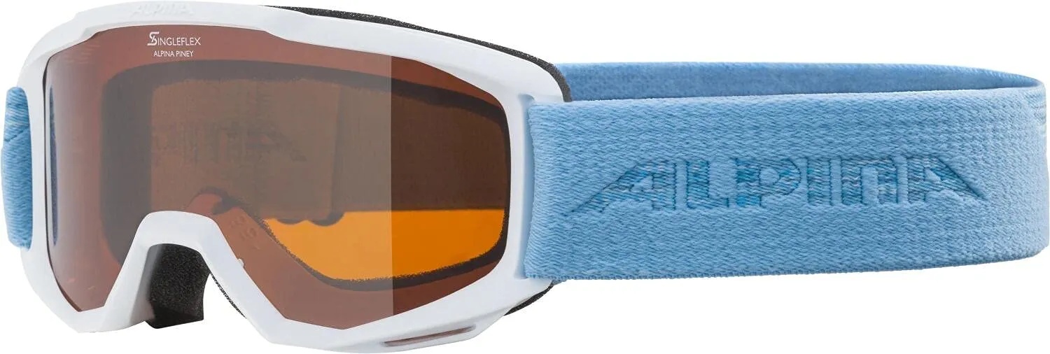 ALPINA PINEY - Beschlagfreie, Extrem Robuste & Bruchsichere Skibrille Mit 100% UV-Schutz Für Kinder, white-skyblue, One Size