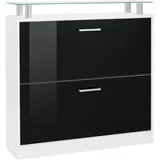 Schuhschrank BORCHARDT MÖBEL "Finn", schwarz (weiß matt, schwarz hochglanz), B:89cm H:90cm T:23cm, Holzwerkstoff, Schränke, Breite 89 cm, mit Glasablage