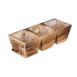 Relaxdays Blumenkasten, 3 Fächer, Holz Pflanzkasten mit Folie, HxBxT: 12,5 x 43,5 x 17,5 cm, Vintage Kräuterkiste, natur