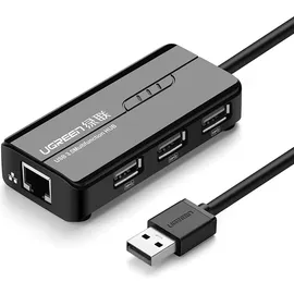 UGREEN USB 2.0 HUB RJ45 Ethernet Adapter 3+1 Port USB 2.0-Hub Schwarz
