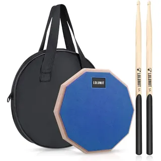 LOLUNUT Dumb Drum Übungspad, 2-seitig, lautloses Übungs-Pad, weicher Gummi-Holzsockel, Ständer mit Massivholz-Trommelstöcken, 20,3 cm, Blau