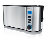 Arendo Toaster, 2 lange Schlitze, für 4 Scheiben, 1500 W, Langschlitz, Brötchenaufsatz, Wärmeisolierendes Gehäuse, Display, silber - Silber