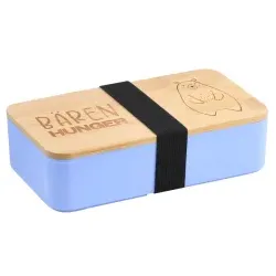 Kesper Brotdose "Bären Hunger", graviert, zertifiziertes Bambus, Praktische und nachhaltige Brotbox mit Gummiband für einen stabilen Transport, Farbe: blau , Maße (L x B x H): 18,5 x 10,5 x 5 cm