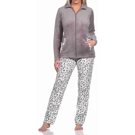 normann Damen Hausanzug Homewear aus Coralfleece im Animal Look, Farbe:braun, Größe:48/50 - 48-50
