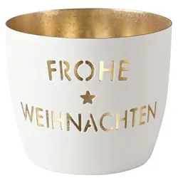 Madras Windlicht Frohe Weihnachten weiß/gold