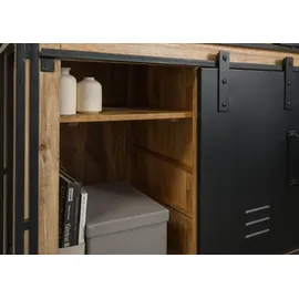 MASSIVMOEBEL24.DE Buffet Mango 150 x 55 x 200 cm natur lackiert Metall schwarz