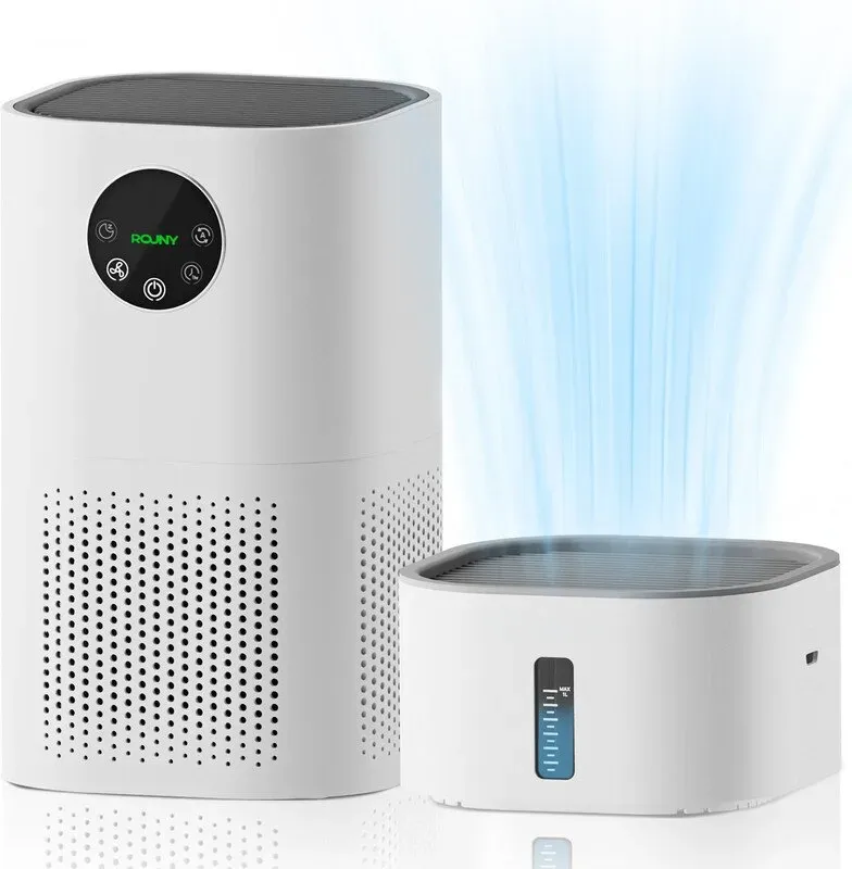 ROUNY 2-in-1 Luftreiniger und Luftbefeuchter Kombi, H13 True HEPA-Filter, CADR 150 m3/h, für Räume bis 20–50 m2, ≤25 dB Schlafmodus, Luftqualitätsanzeige, für Haustiere und Schlafzimmer