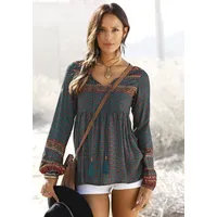 Buffalo Schlupfbluse BUFFALO, Damen, Gr. 46, blau (petrol, bedruckt),