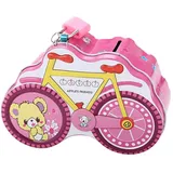 Spardose aus Metall, Fahrrad mit Schloss, lustige Spardose, große Größe für Jungen und Mädchen (Rosa)