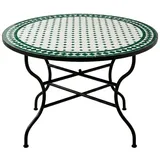 Marrakesch Orient & Mediterran Interior Gartentisch Marokkanischer Mosaiktisch Marrakesch Weiß-Grün aus Keramik 120 cm, Handarbeit grün
