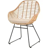 Krines Home Esszimmersessel Rattan Retro Sessel mit Armlehne 50er Korbsessel Retro-Stil Korbstuhl (Sessel nach Auswahl ohne oder mit Polster), Eisen Gestell, Esszimmer, Armlehnstuhl beige