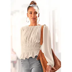 Langarmbluse, mit modischen Raffungen, elegante Damenbluse, festlich, Gr. 34, creme, , 16375534-34