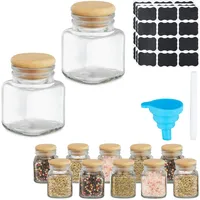 Relaxdays Gewürzgläser 12er Set, Gewürzdosen, 100 ml, mit Etiketten,