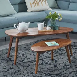 Design Couchtisch 2er Set Holz im Retrostil Dreifußgestell (zweiteilig)