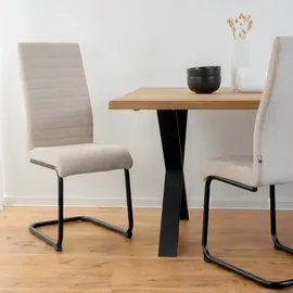 Home4You Schwingstühle 4er Set, Beige - Schwarz - Webstoff - Metall - mit Quersteppung - 4er Set