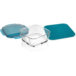 Genius Nicer Dicer Chef Professional Glasschüssel mit Deckel | Set 3-tlg. Zubehör, 2.8 L Fassungsvermögen, inkl. Silikonmatte, Anti-Rutsch-Matte, Auflaufschale, Backofenfest