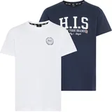 H.I.S. T-Shirt H.I.S "2er Pack T-Shirts mit Logodrucken für Jungen", Jungen, Gr. 152/158, bunt (marine, weiß), Single Jersey, Obermaterial: 100% Baumwolle, bedruckt, Basic, Rundhals, Shirts T-Shirt, Basic Schnitt, kurze Ärmel, bedruckte Optik, Logodrucke