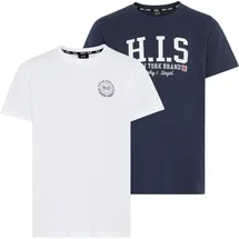 H.I.S. T-Shirt H.I.S "2er Pack T-Shirts mit Logodrucken für Jungen", Jungen, Gr. 152/158, bunt (marine, weiß), Single Jersey, Obermaterial: 100% Baumwolle, bedruckt, Basic, Rundhals, Shirts T-Shirt, Basic Schnitt, kurze Ärmel, bedruckte Optik, Logodrucke