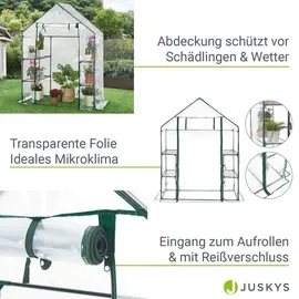 Juskys Foliengewächshaus 1 m2 aufrollbare Tür, - Gewächshaus für Tomaten mit 4 Ebenen, PVC-Abdeckung