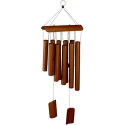Relaxdays Bambus Windspiel, angenehmer Klang, Balkon & Garten, Klangspiel zum Aufhängen, HxB: 58,5 x 18,5 cm, natur