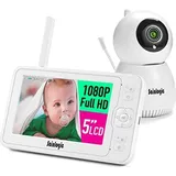 sainlogic Video Babyphone mit Kamera, Babyphone für den Innenbereich, 1080P FHD 5 Zoll LCD Display, Tag und Nachtansicht, Temperatur und Alarm, Ge...