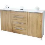 Vladon Linio V1 138,5 x 75,5 x 35 cm Weiß matt / Eiche Natur