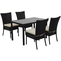 MCW Poly-Rattan Garnitur MCW-G19, Sitzgruppe Balkon-/Lounge-Set, 4xStuhl+Tisch 120x75cm schwarz, Kissen creme