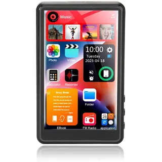 Bluetooths MP3 Musik Player, 4 Zoll MP3 Player mit Voll Touchscreen und 16 GB 256 GB Speicher, Tragbarer HiFi Sound Musik Player, Schnelles Aufladen, Unterstützt FM Radio, (Schwarz)