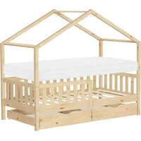 ML-Design Kinderbett Hausbett 80x160 cm Natur mit Matratze Holzbett