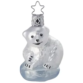 Inges Glas Christbaumschmuck Baby Eisbär Glas 6,5 cm weiß