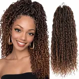 Faux Locs Curly Boho Braid Hair - Haarverlängerungen zum Flechten mit Crochet im Echthaar-Look Kanekalon - 500 g 120 Strähnen auf 5 Stück + 3 Zubehör inklusive (T30, 18" 45cm)