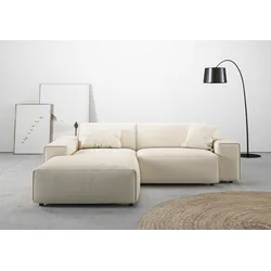 Ecksofa ANDAS "Glimminge L-Form auch in Breitcord, Feincord + Easy care-Bezug", beige (natur), B:234cm H:71cm T:191cm, 100% Polyester, Sofas, Breite 234, Zierkissen