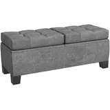 Sitzbank Mit Stauraum, Polsterbank Mit Leinenoptik, Gepolsterte Aufbewahrungsbox Bis 180kg Belastbar, Für Flur, Schlafzimmer, Wohnzimmer, 116x41x47 Cm, Grau