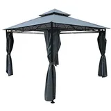 ALEOS. Gartenpavillon Garten Pavillon 3x3 Meter, Dach 100% WASSERDICHT UV30+ 9m2 quadratisch mit 4 Vorhängen, Farbe:Anthrazit