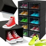 Retoo Schuhboxen Organizer Stapelbar – Transparente Aufbewahrungsboxen aus Kunststoff mit Griffen – Faltbare Platzsparende Schuhaufbewahrung für Damen und Herren, Schwarz