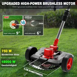 Aorsher Akku Rasentrimmer mit 2× 4000mAh Akkus 21V, 750W Bürstenloser Motor