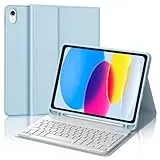 SENGBIRCH Tastatur Hülle für iPad 10. Gen 10.9'' 2022/11. Gen A16 2025 - QWERTZ Deutsche Tastatur mit Stiftschlitz, Kabellose Abnehmbare Folio Keyboard Hülle für iPad 10. Generation, Hellblau