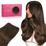 WENNALIFE Tressen Extensions Echthaar, 35cm 80g Schokoladenbraun Tressen Echthaar zum Einnähen Echthaar Extensions Tressen Remy Weft Echthaar Tressen Haarverlängerung Echthaar Sew In Hair Extensions