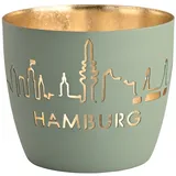 Giftcompany Windlicht Madras Hamburg Skyline Eisen Höhe 8,5 cm Powder Blue Gold