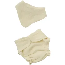 HELESS 420 Puppen-Babyset mit Stoffwindel und Lätzchen aus 100 % Bio-Baumwolle, ecru, 2-teilig, Gr. 35-45 cm