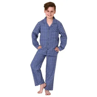 normann-wäschefabrik NORMANN Flanell Pyjama langarm Schlafanzug Karo Knopfleiste - 70131 in blau | 176
