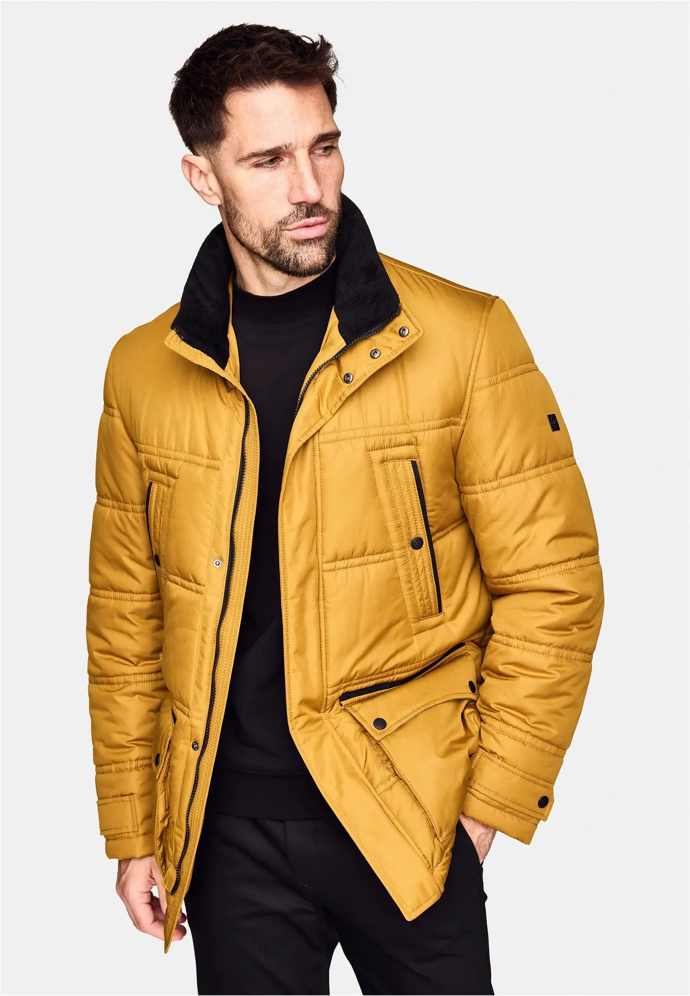 Winterjacke CABANO, Herren, Gr. 52, gelb (gelb, goldfarben), 100% Polyester, unifarben, lang, Jacken Winterjacke, mit Zwei-Wege-Taschen