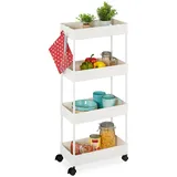 Relaxdays Rollwagen, 4 Ebenen, H x B x T: 93 x 40 x 22 cm, 4 Rollen, Badezimmer, Küche, schmaler Beistellwagen, weiß