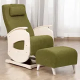 NeiLux Design Schaukelstuhl mit Hocker – Handgefertigter Schaukelstuhl – Gemütlicher Schwingsessel mit Armlehnen für Wohnzimmer, Schlafzimmer & als Lesesessel – Relax Sessel (Green)