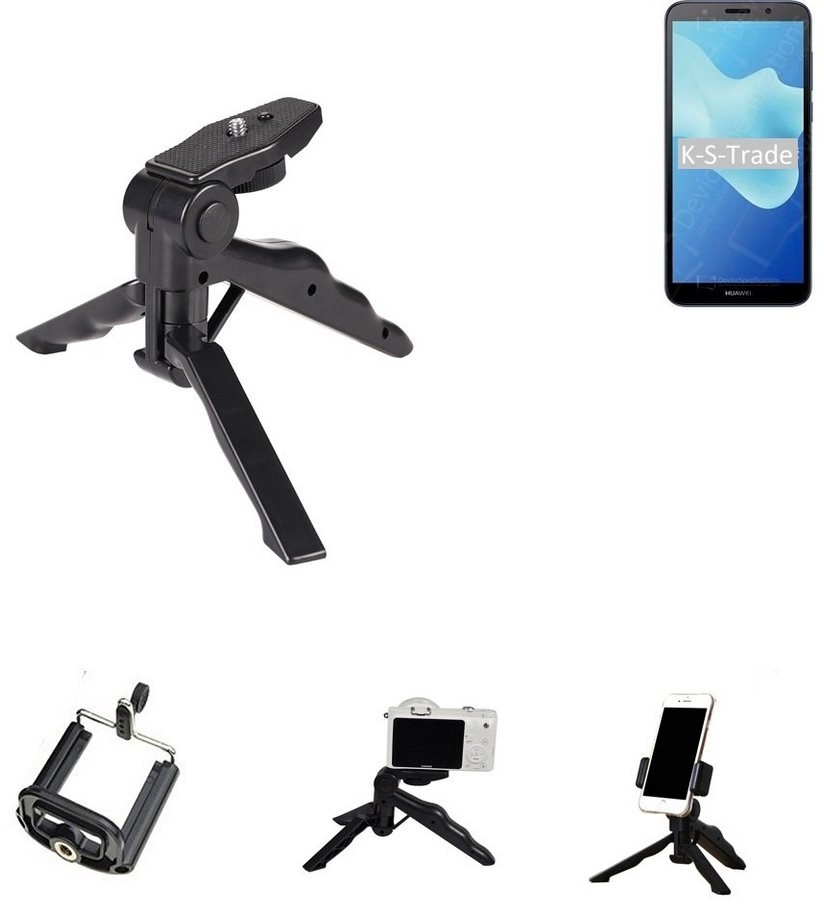 K-S-Trade für Huawei Y5 2018 Smartphone-Halterung, (Stativ Tisch-Ständer Dreibein Handy-Stativ Ständer Mini-Stativ) schwarz