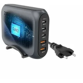 forcell GaN III VT-51 Desktop Ladegerät 3 x Typ C + 2 x USB A PD QC4.0 SFC2.0 5A 200W Grau | Gr.: onesize