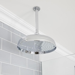 Retro UP Duschthermostat mit Decken-Duschkopf, Massagedüsen und Brausegarnitur, Chrom/Weiß - Elizabeth, von Hudson Reed
