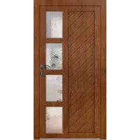 Standardmaß Holz Nebeneingangstür nach Maß "HERTA" Teakoptik-Lasur beidseitig innen öffnend DIN rechts